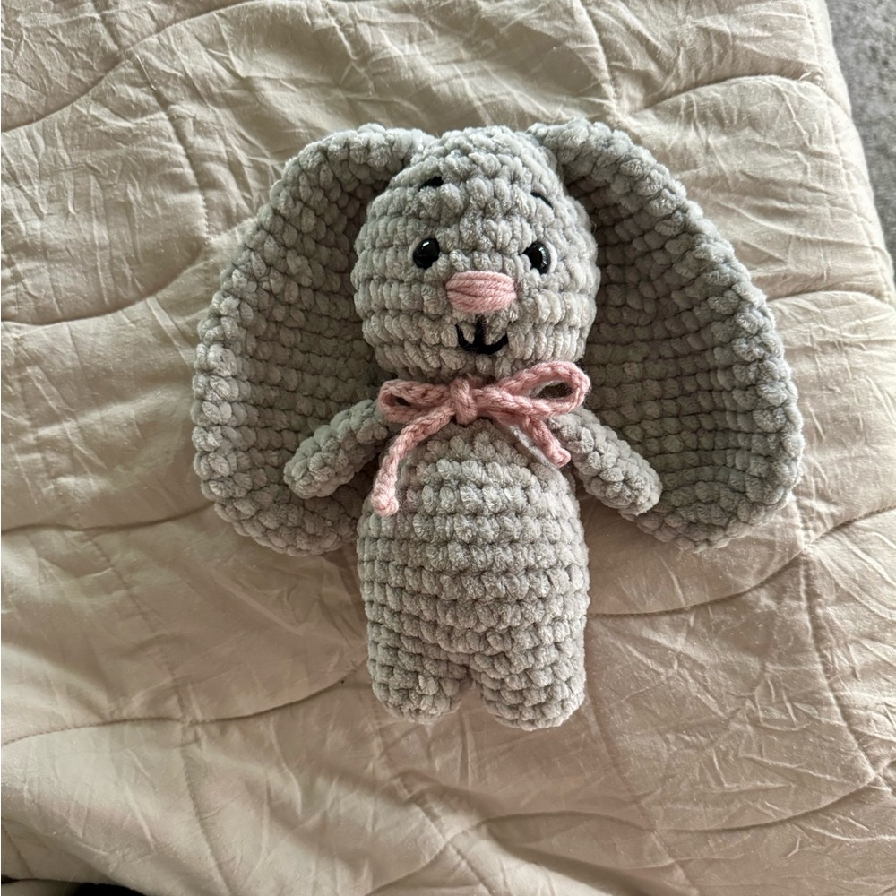 Gray and Pink Crochet Bunny Plush